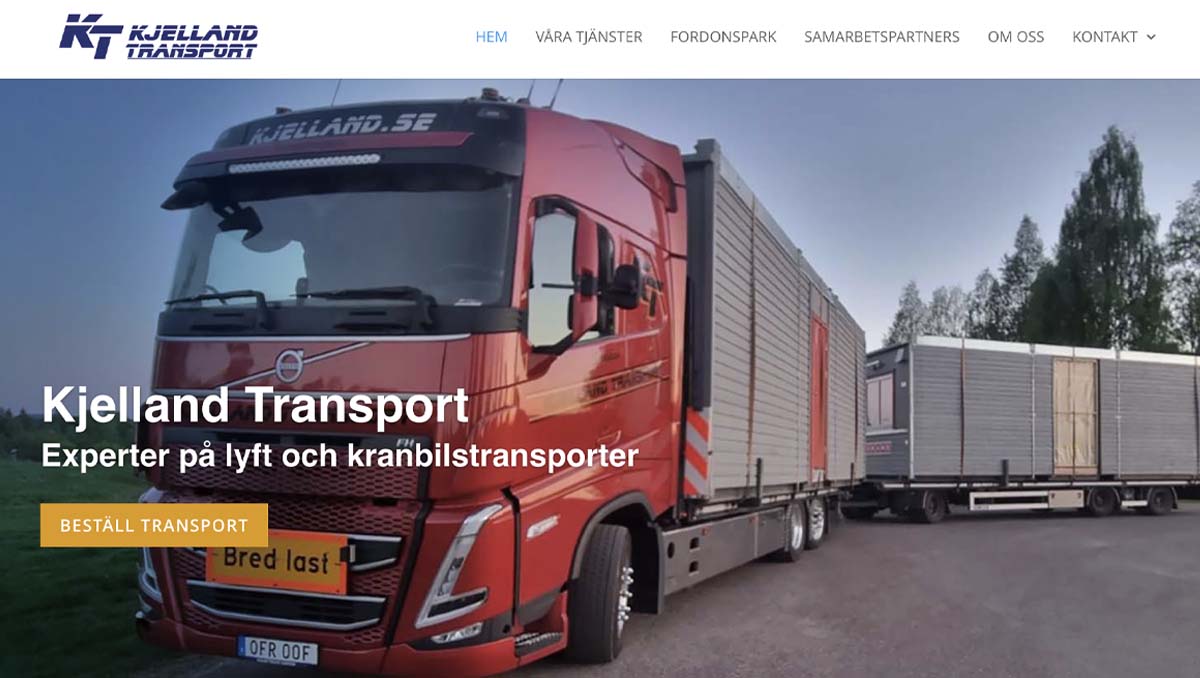 Kjelland-transport-hemsida-SWM Bild på Kjelland.se, hemsida utvecklad av Swedish webmaker